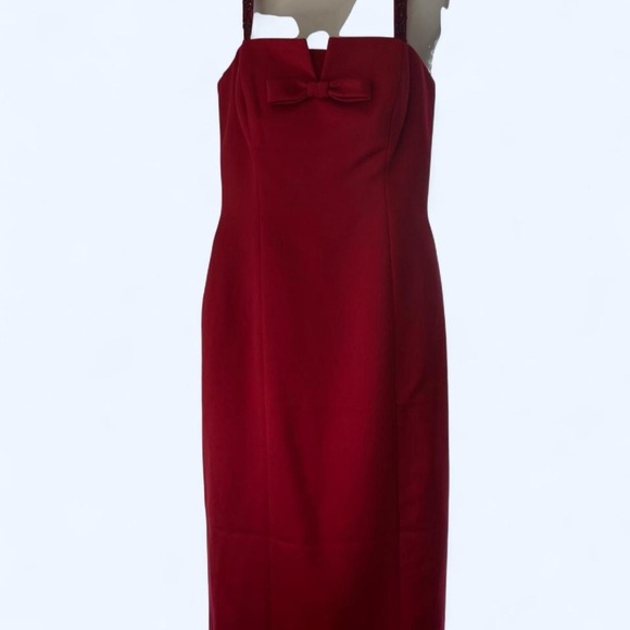 Maggy London Red Sheath Cocktail Dress with Jeweled Straps 6 - Picture 2 of 4